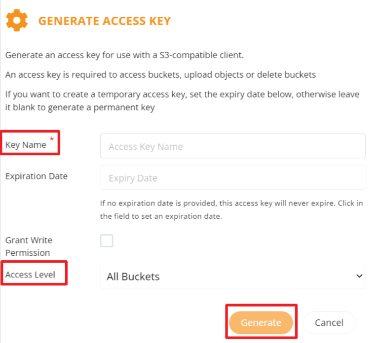 Object Storage - access key